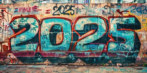 Obraz premium 2025 graffiti mural - street art new years concept