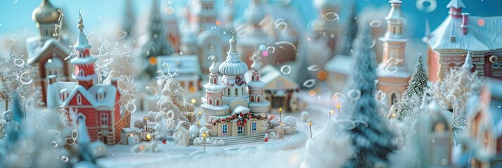 Winter village miniature covered in snow