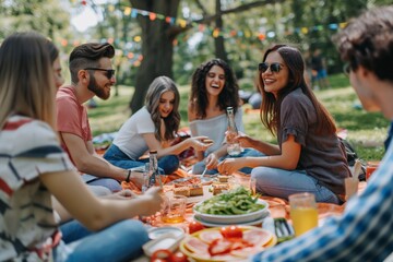 A group of individuals are enjoying a picnic in the park together
