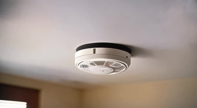 smoke detector on the ceiling with smoke rising