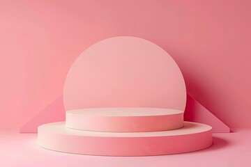 Fototapeta premium Empty geometric podium for product on pink background with space for text