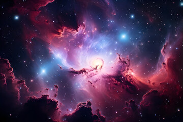 Obraz premium Stunning cosmic landscape with radiant nebula amidst twinkling stars