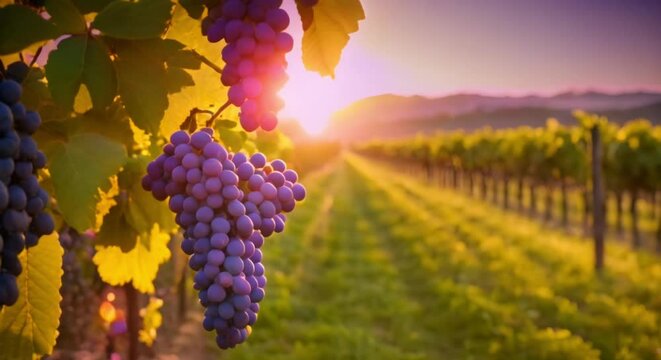 vineyard grapes at sunset