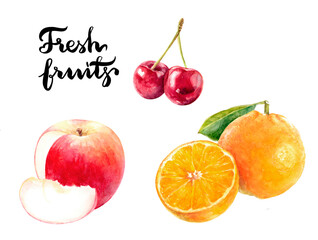 An array of fresh fruits such as apples, cherries, and slices of orange in the selection