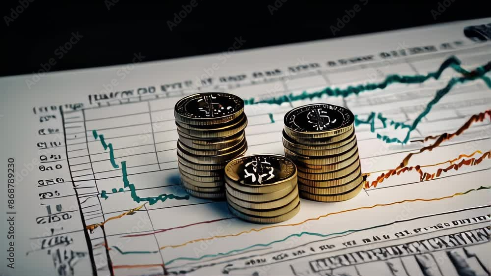 Poster a graph with a dollar sign on it and a stack of coins