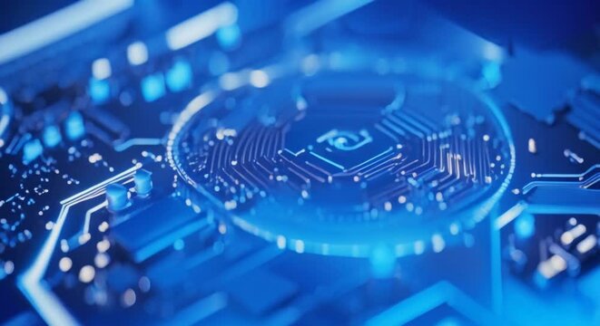 Glowing blue WiFi symbol hovering above a detailed circuit board representing wireless connectivity and modern technology 4k animation