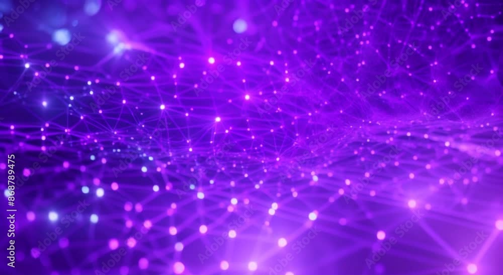 Poster the flow of digital data with interlacing blue and purple lights the complex network of dots and lin
