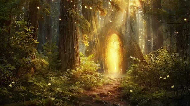 Enchanted forest scene with a glowing magic portal
 Seamless looping 4k time-lapse virtual video animation background. Generated AI