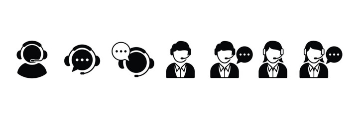 Set of Customer support service icons collection. Technical support, call center, hotline, operator, staff, and agent communication symbol. Vector Illustration.