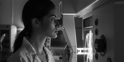 Naklejka premium Woman using microwave oven