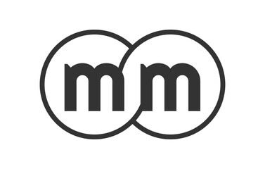 MM business company emblem with outline rounds and letters m m. Logo template of two merged circles for brand identity, logotype. Vector Infinity symbol