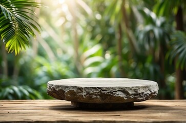 Stone podium on rock platform 