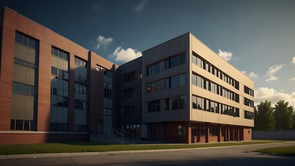 Obraz premium modern school building made with many windows for back to school background