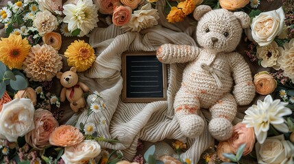 rainbow theme pregnancy announcement flat lay