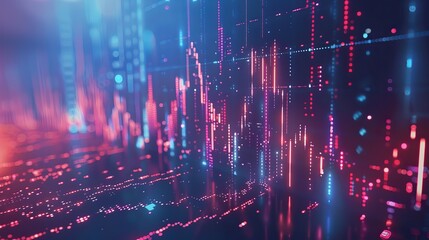 Fototapeta premium Stock graph and financial chart depicting analysis of stock market finance volumes using holograph technology