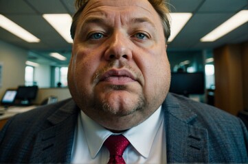 A man in a suit and tie is looking at the camera with a serious expression. AI.