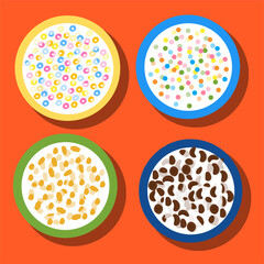 Set of Bowls of breakfast cereal. Vector illustration