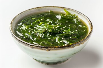 Seaweed soup in white bowl