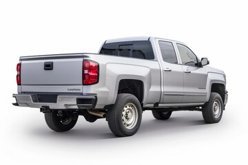 Silver pick up truck isolated on white background back view with clipping path