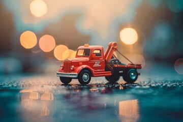 Small toy on table with blurred background Tow truck design idea