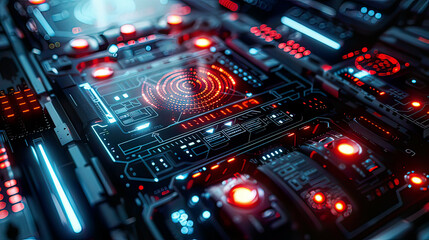 Fototapeta premium Security access through fingerprint scan, detailed biometric identification interface, glowing holographic elements, modern tech design,