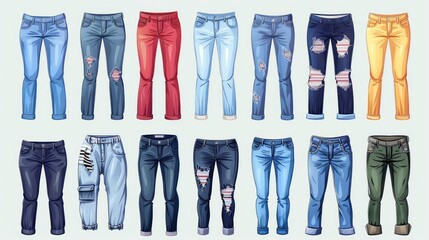 Casual Denim Fashion: Stylish Trousers Vector Set