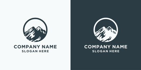 Mountain Peak Logo Design Template. Silhouette of Rocky Mountains. Outdoor Logo Design Inspiration.