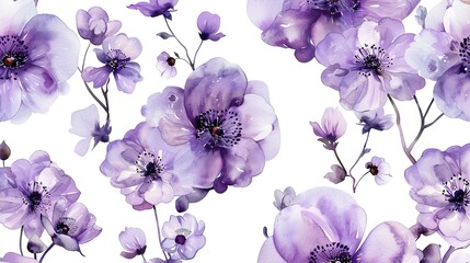 Pattern with different flowers watercolor on white background. beautiful floral pattern with watercolor flowers. watercolor flowers. seamless pattern. purple flowers