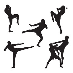 Kickboxing Martial Art Vector Silhouette Set