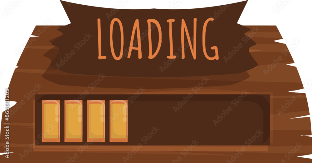Poster game progress bar increasing, showing loading status on a wooden background