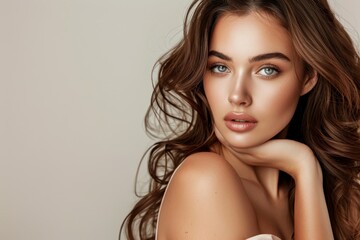 Naklejka premium Stunning woman in fashionable attire with tan skin and elegant pose