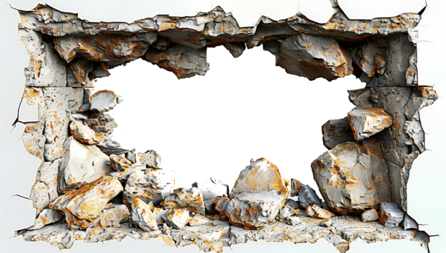 Hole breaking through wooden wall, cut out
