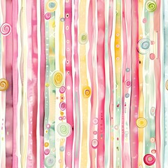 Seamless pattern light watercolor floral and stripes