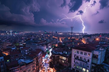 Fototapeta premium City skyline with lightning storm