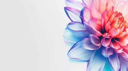 Fototapeta premium Abstract depiction of a watercolor flower with futuristic geometric shapes on a white background with copy space