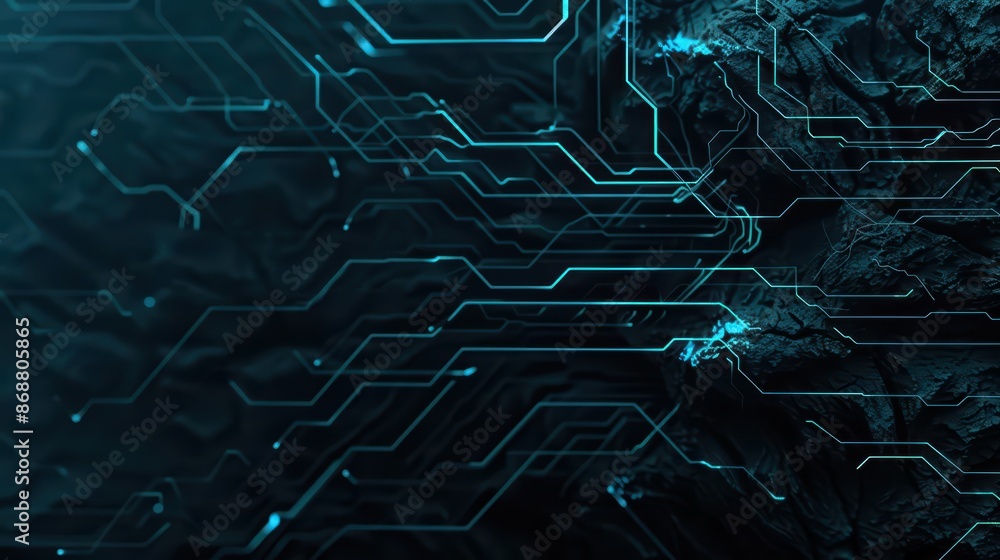 Poster clean cyber banner showcasing digitally destroyed nature with sleek lines and glowing elements with 