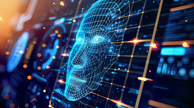 Face recognition for security access, detailed biometric patterns, sleek modern design