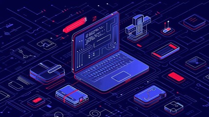 Clean cyber banner showcasing digital education tools with sleek lines and glowing elements with copy space