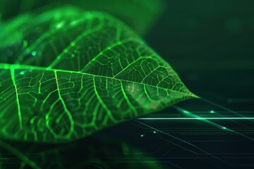 Clean cyber banner showcasing a leaf splash with sleek lines and glowing elements with copy space