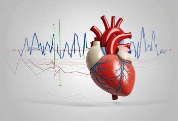 Exploring the Science of Cardiac Health: A Three-Dimensional Analysis of the Human Heartbeat Through Abstract ECG Graphs on a Digital Background