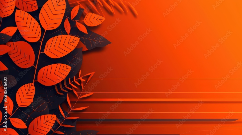 Poster clean cyber banner showcasing a digital autumn scene with sleek lines and glowing elements with copy