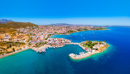 Datca beach and marina aerial panoramic view in Turkey