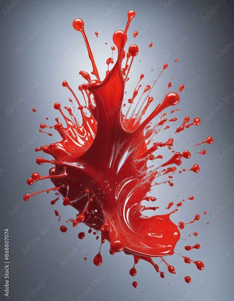 Poster smooth and liquid red pigment splash in an abstract art motion