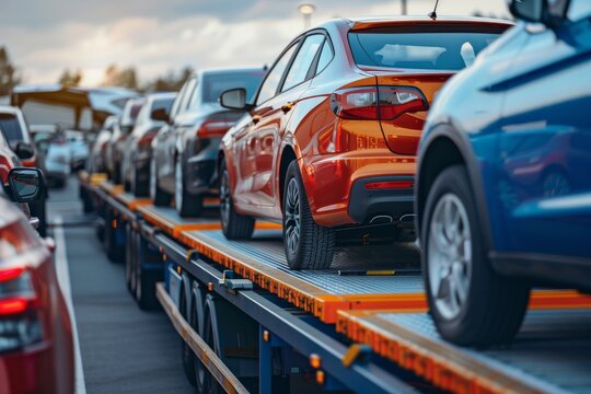 Transporting modern vehicles from auction lot to dealership using towing truck