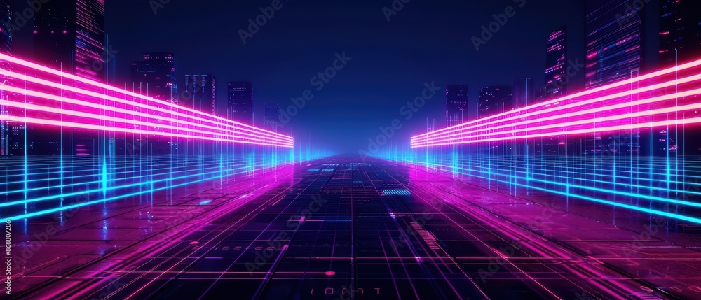 Poster clean cyber banner showcasing an empty digital advertisement space in a cityscape with sleek lines a