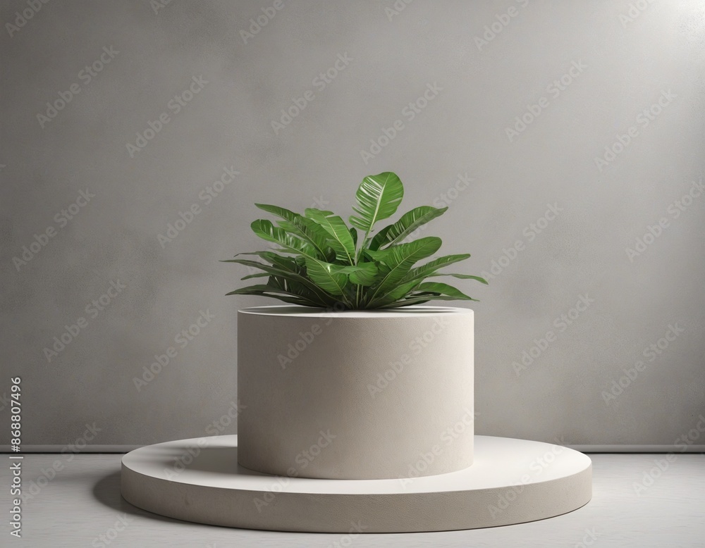 Poster minimalist concrete podium with abstract geometric shapes for showcasing products in a studio settin