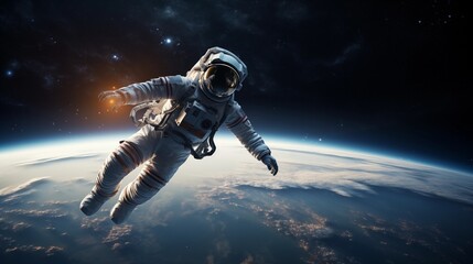 Fototapeta premium image of astronaut floating in Earth's orbit