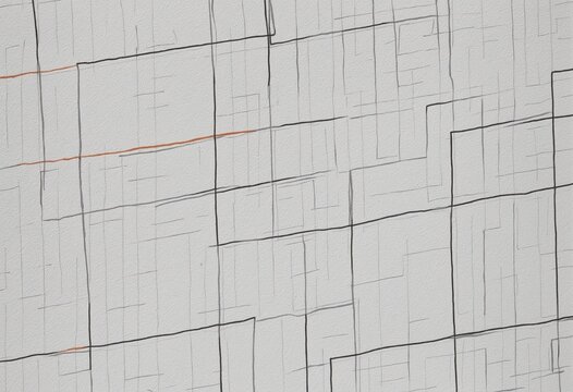 Abstract geometric square grid pattern on wrinkled fabric texture background in old lined notebook design