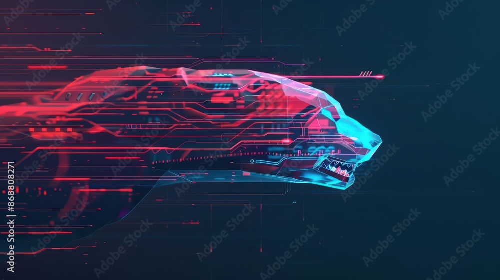 Poster conceptual minimal banner featuring a cyber pet theme with dynamic digital components with copy spac
