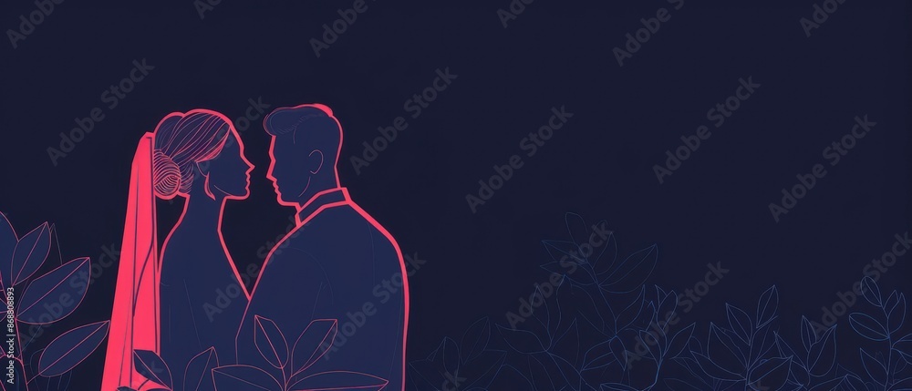 Poster futuristic illustration of wedding themes with dynamic digital components and clean lines with copy 